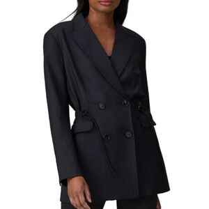 CO Double Breasted Button Front Pinstripe Side Tie Waist Blazer Black Sz M